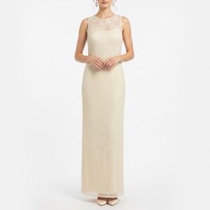 Sean Collection Beaded Sequin Embellished Maxi Dress Formal Gown Ivory Size L